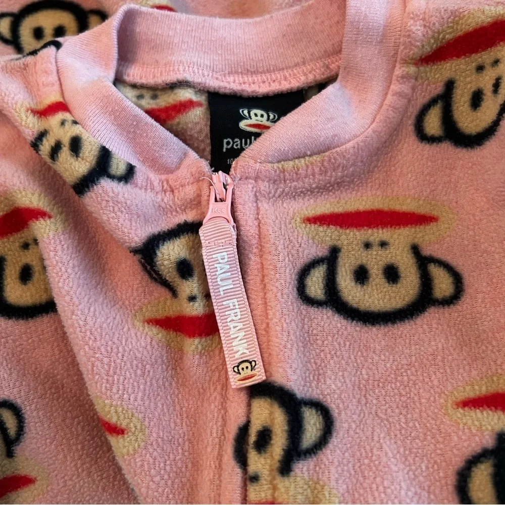 PAUL FRANK “Julius” Monkey Print Kids Pink Fleece Footed Pajama Onesie - Picture 6 of 6